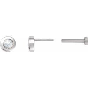 14K White 1/10 CT Rose-Cut Natural Diamond Press Fit Back Stud Earring