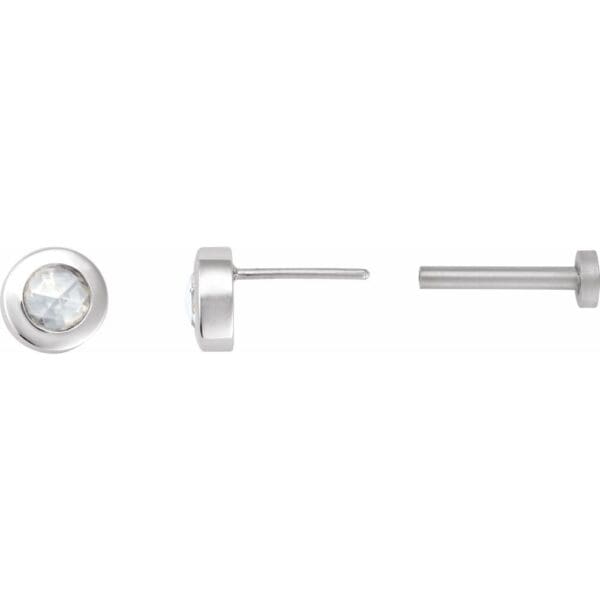 14K White 1/10 CT Rose-Cut Natural Diamond Press Fit Back Stud Earring