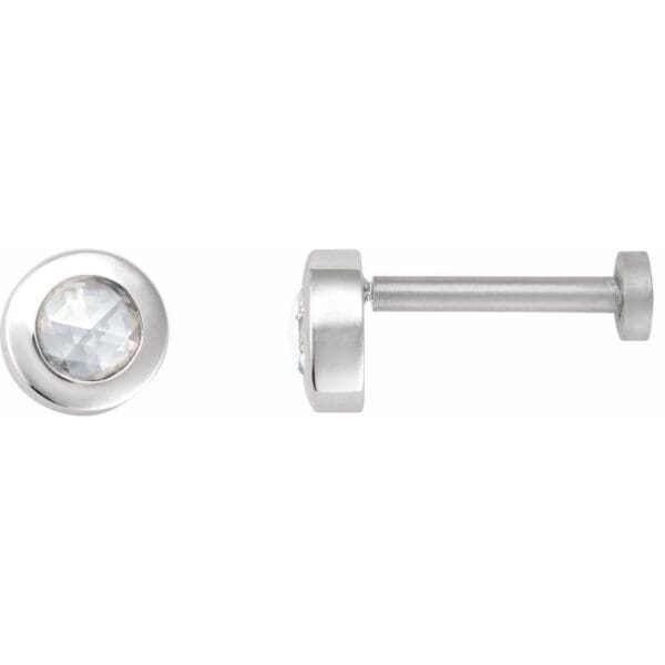 14K White 1/10 CT Rose-Cut Natural Diamond Press Fit Back Stud Earring - Image 2