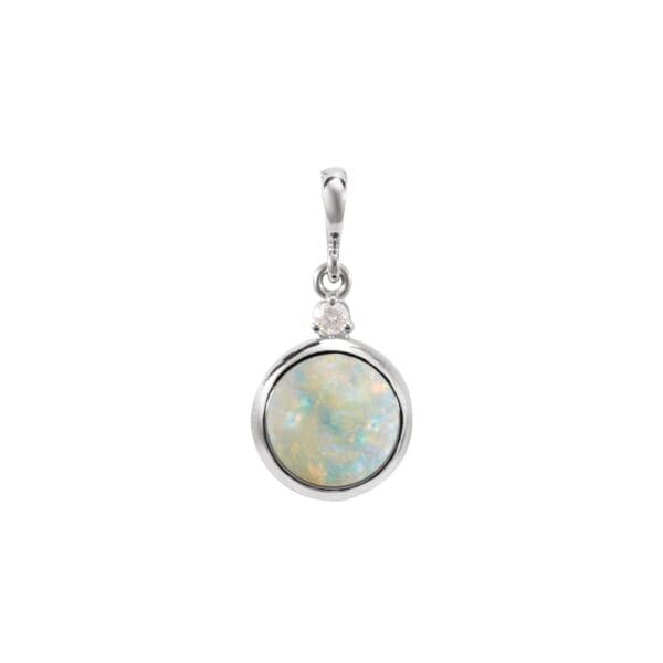 Sterling Silver 6 mm Natural White Opal & .03 CT Natural Diamond Pendant