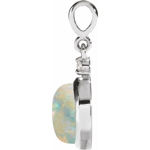 Sterling Silver 6 mm Natural White Opal & .03 CT Natural Diamond Pendant - Image 2