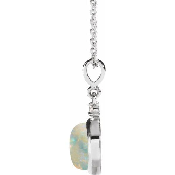 Platinum 6 mm Natural White Opal & .03 CT Natural Diamond Cabochon 16-18" Necklace - Image 2