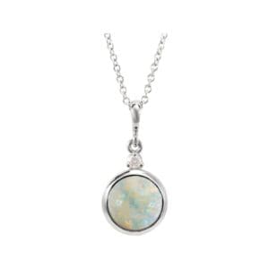 Platinum 6 mm Natural White Opal & .03 CT Natural Diamond Cabochon 16-18" Necklace