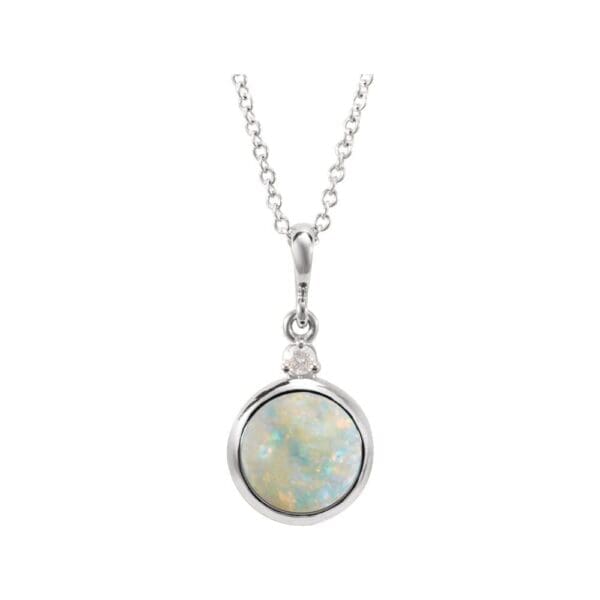 Platinum 6 mm Natural White Opal & .03 CT Natural Diamond Cabochon 16-18" Necklace