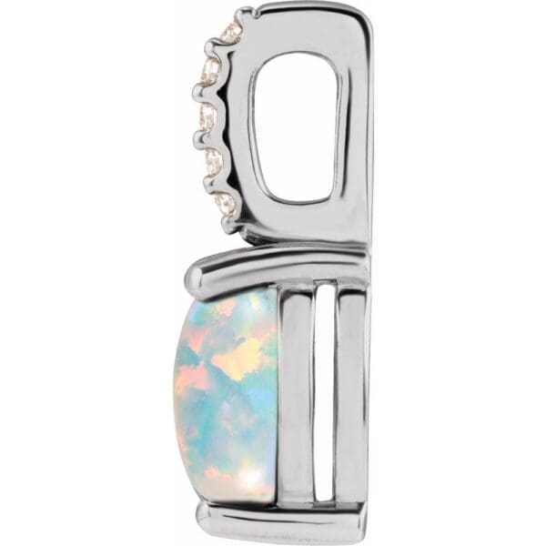 Sterling Silver 7x5 mm Natural White Opal & .02 CTW Natural Diamond Pendant - Image 2
