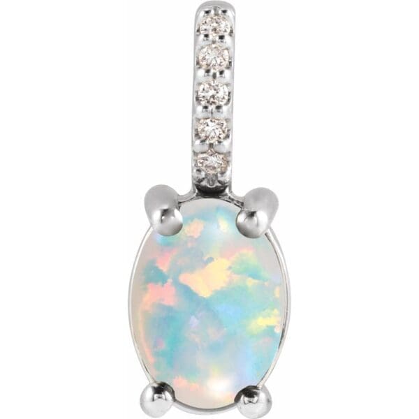 Sterling Silver 7x5 mm Natural White Opal & .02 CTW Natural Diamond Pendant
