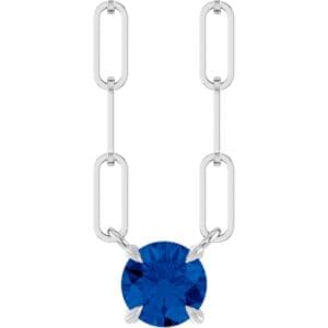 14K White Natural Blue Sapphire 18" Necklace