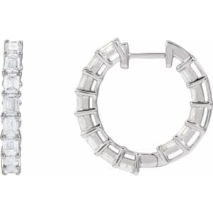 14K White 3 CTW Natural Diamond Inside-Outside 21.2 mm Hoop Earrings