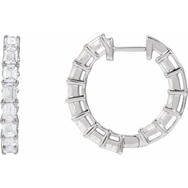 14K White 3 CTW Natural Diamond Inside-Outside 21.2 mm Hoop Earrings