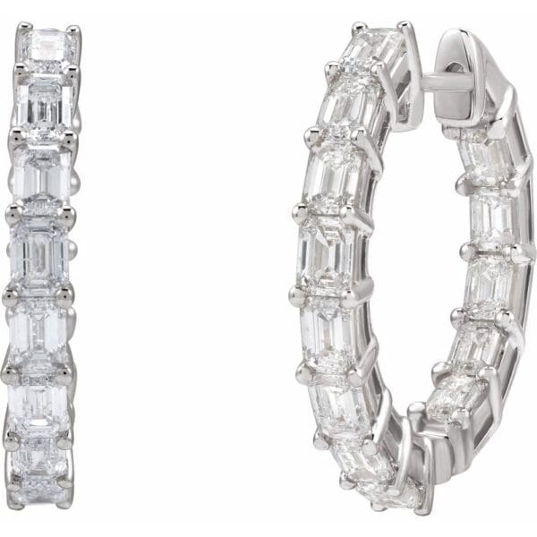 14K White 3 CTW Natural Diamond Inside-Outside 21.2 mm Hoop Earrings - Image 2