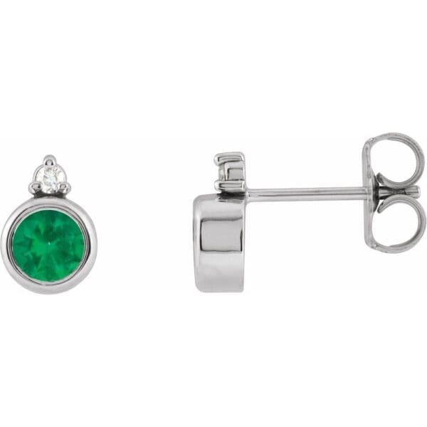 Platinum 4 mm Lab-Grown Emerald & .03 CTW Natural Diamond Earrings - Image 2