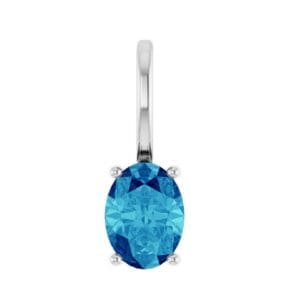 14K White 6x4 mm Natural Blue Zircon Charm/Pendant