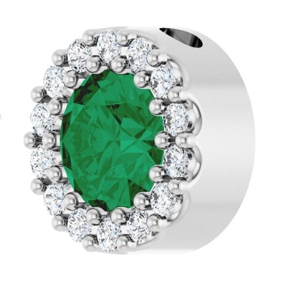 14K White Natural Emerald & 1/10 CT Natural Diamond Halo-Style Pendant - Image 2