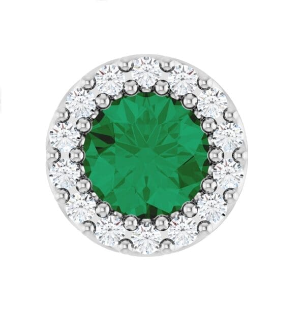 14K White Natural Emerald & 1/10 CT Natural Diamond Halo-Style Pendant