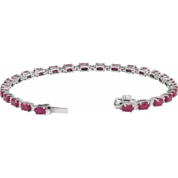 14K White Lab-Grown Ruby & 5/8 CTW Lab-Grown Diamond Line 7" Bracelet - Image 4