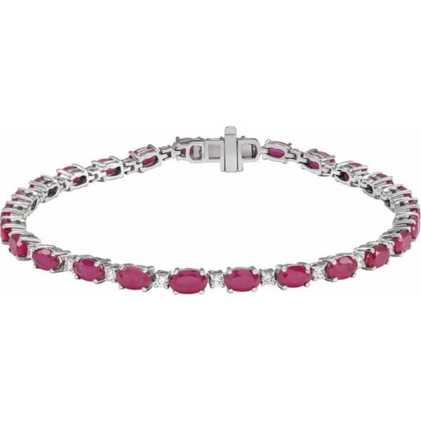 14K White Lab-Grown Ruby & 5/8 CTW Lab-Grown Diamond Line 7" Bracelet
