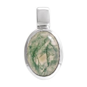 14K White Natural Moss Agate Pendant