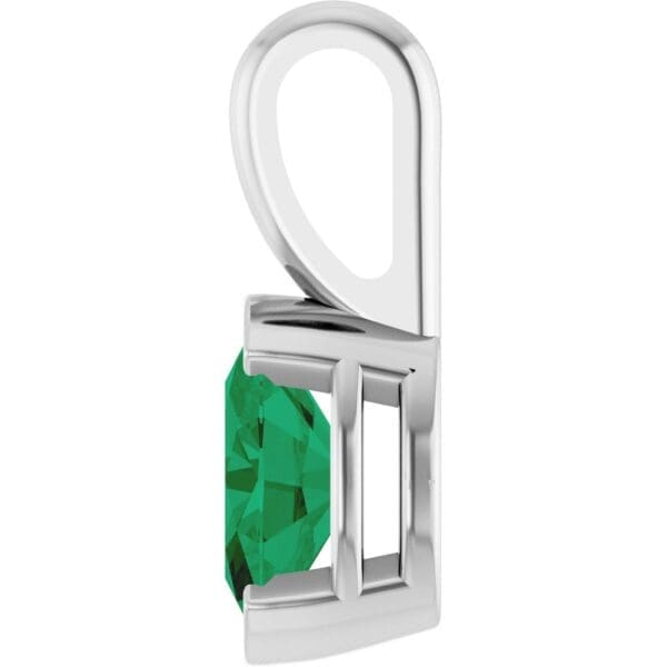 14K White Lab-Grown Emerald Pendant - Image 3
