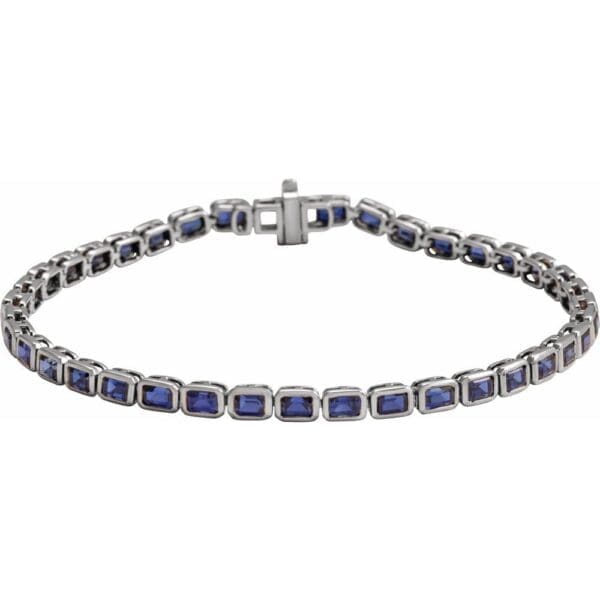 14K White Lab-Grown Blue Sapphire Line 7" Bracelet
