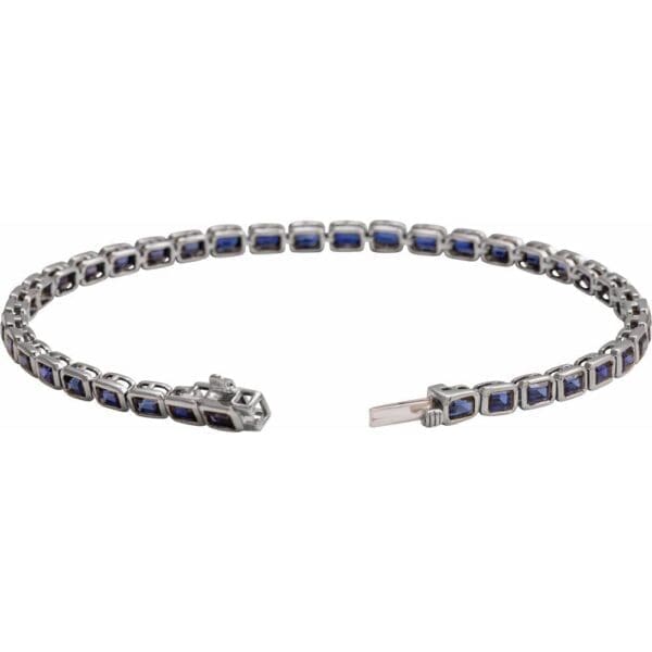 14K White Lab-Grown Blue Sapphire Line 7" Bracelet - Image 2