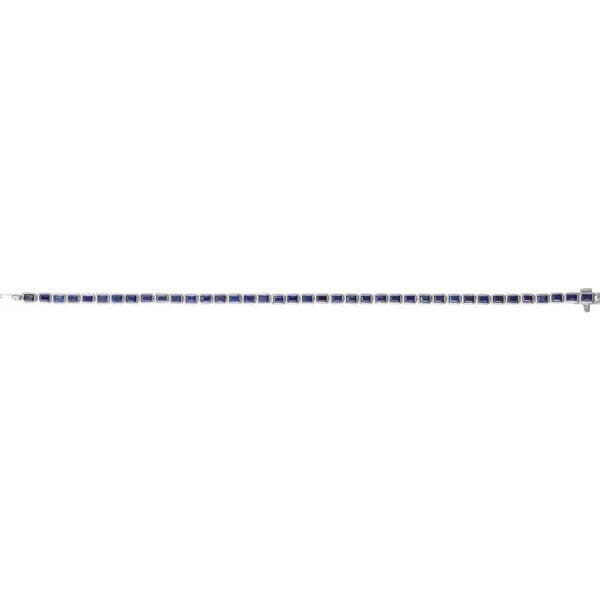 14K White Lab-Grown Blue Sapphire Line 7" Bracelet - Image 5