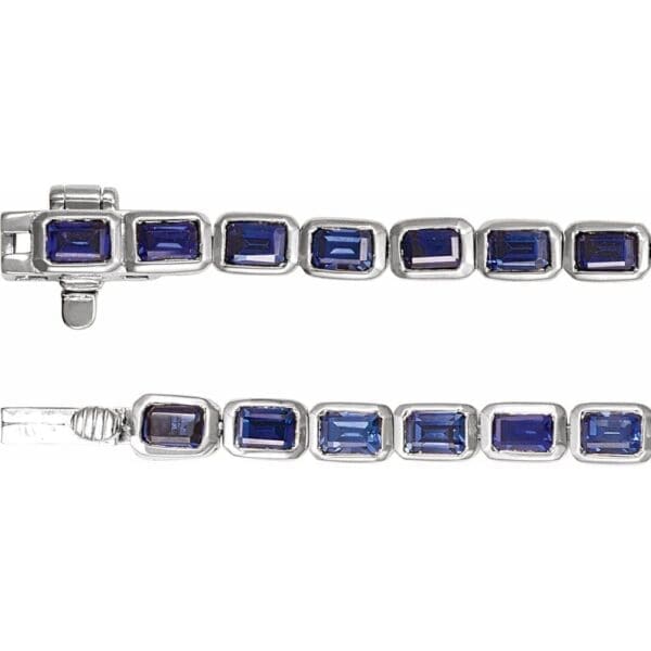 14K White Lab-Grown Blue Sapphire Line 7" Bracelet - Image 4