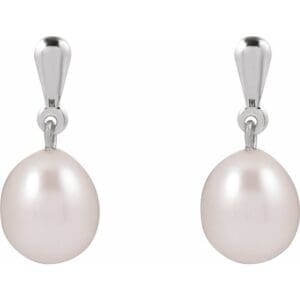 14K White Cultured White Freshwater Pearl Earrings