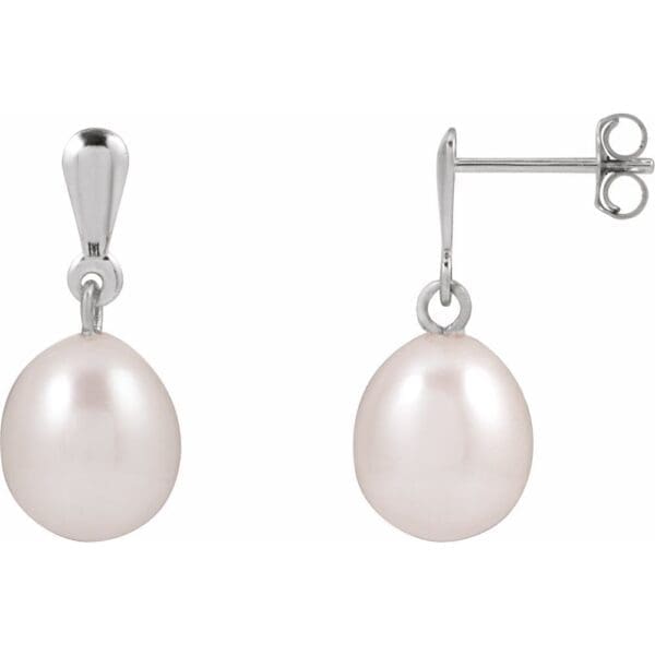 14K White Cultured White Freshwater Pearl Earrings - Image 2