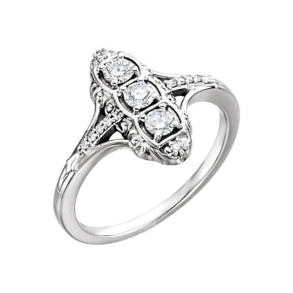14K White 1/3 CTW Natural Diamond Vintage-Inspired Ring