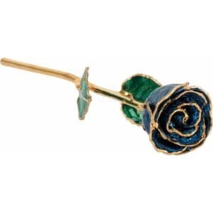 Lacquered Blue Sapphire Colored Rose with Gold Trim
