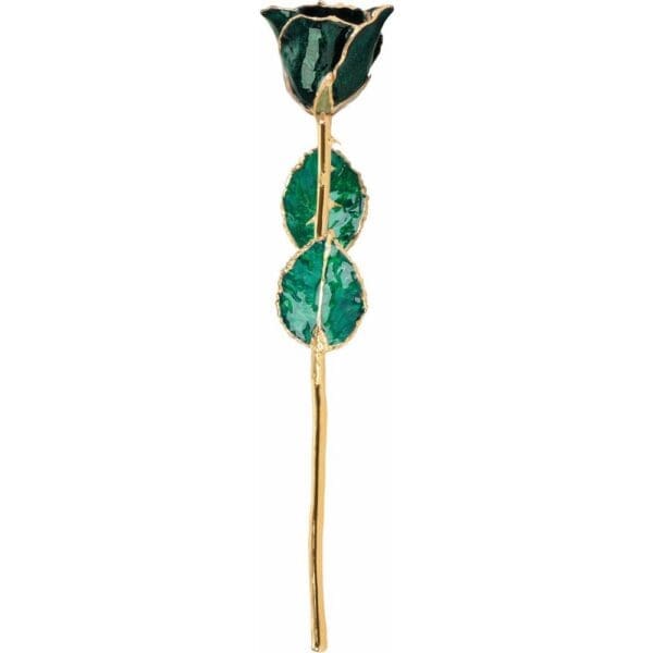 Lacquered Sparkle Emerald Colored Rose with Gold Trim - Image 3