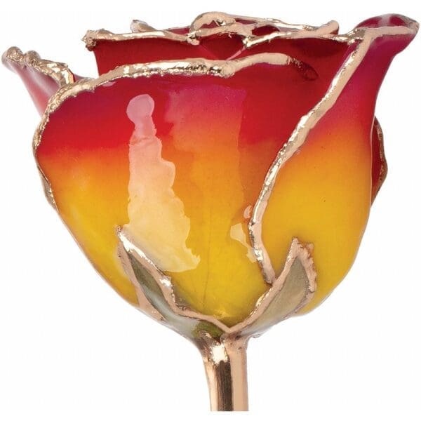 Lacquered Sunset Yellow & Red Rose with Gold Trim - Image 2
