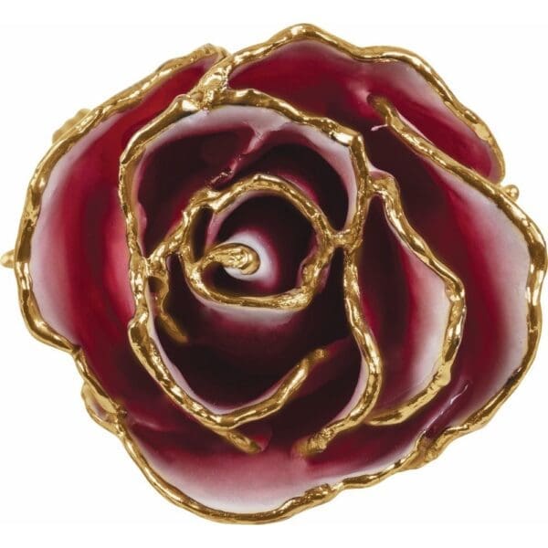 Lacquered Frozen White & Red Rose with Gold Trim - Image 3