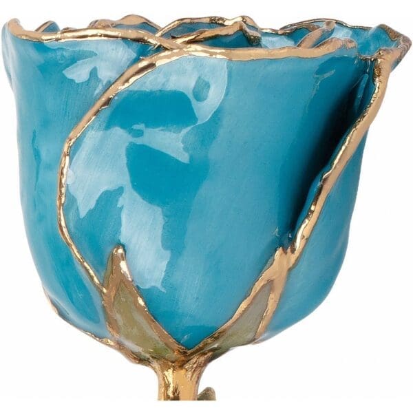 Lacquered Aquamarine Colored Rose with Gold Trim - Image 2