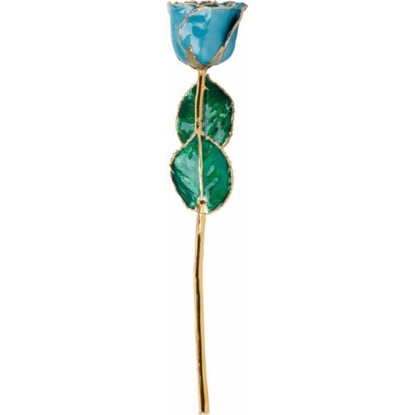 Lacquered Aquamarine Colored Rose with Gold Trim - Image 3