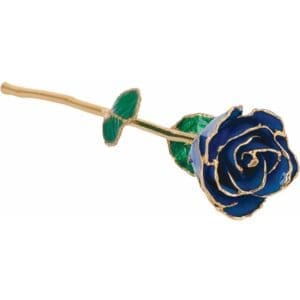 Lacquered Sparkle Blue Colored Rose with Gold Trim
