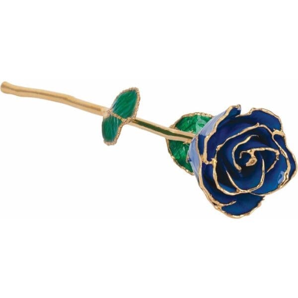 Lacquered Sparkle Blue Colored Rose with Gold Trim
