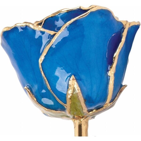 Lacquered Sparkle Blue Colored Rose with Gold Trim - Image 2