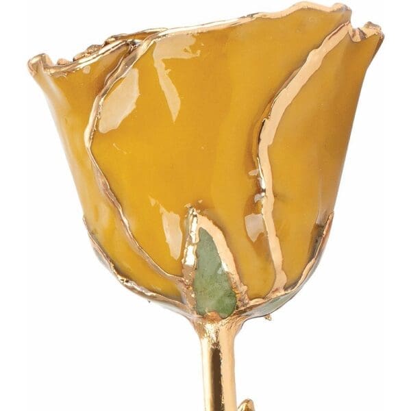 Lacquered Yellow Topaz Colored Rose with Gold Trim - Image 2