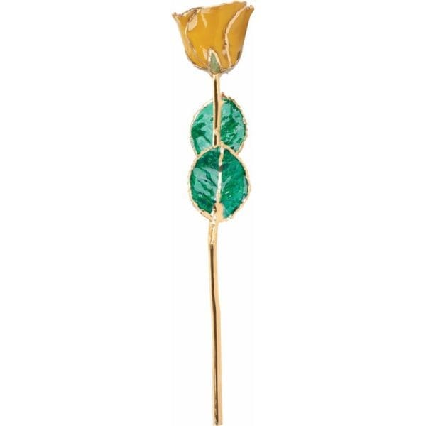 Lacquered Yellow Topaz Colored Rose with Gold Trim - Image 3