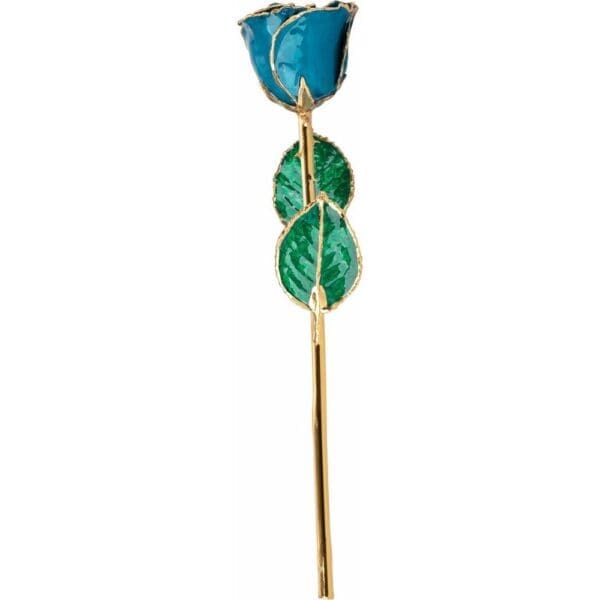 Lacquered Sparkle Blue Colored Rose with Gold Trim - Image 3