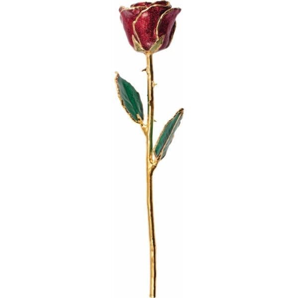 Lacquered Ruby Colored Sparkle Rose with Gold Trim - Image 3