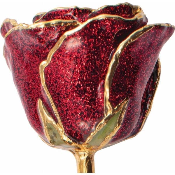 Lacquered Ruby Colored Sparkle Rose with Gold Trim - Image 2