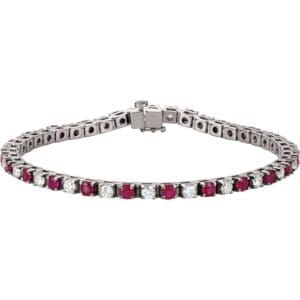 14K White Natural Ruby & 5/8 CTW Natural Diamond Line 7 1/4" Bracelet