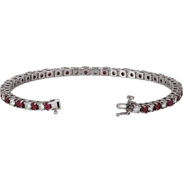 14K White Natural Ruby & 5/8 CTW Natural Diamond Line 7 1/4" Bracelet - Image 2