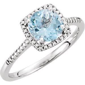 Sterling Silver Natural Sky Blue Topaz & .01 CTW Natural Diamond Ring