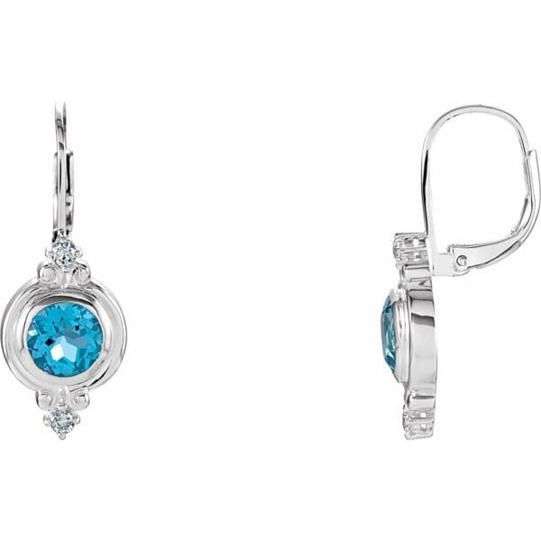Sterling Silver Natural Swiss Blue Topaz & Imitation White Cubic Zirconia Earrings - Image 4