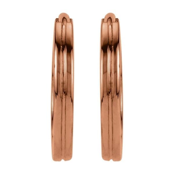 14K Rose Grooved Hinged 10.3 mm Huggie Hoop Earrings - Image 2