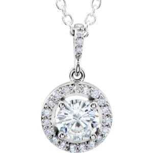 14K White 1/2 CTW Natural Diamond Halo-Style 18" Necklace