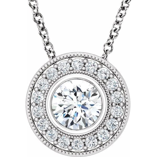 14K White 6.5 mm Forever One™ Lab-Grown Moissanite & 1/3 CTW Natural Diamond Pendant - Image 3